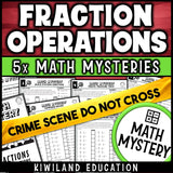 Fraction operations add subtract multiply divide math mystery worksheets cover