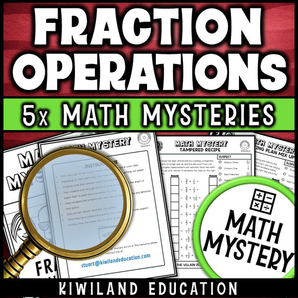 Fraction operations math mystery worksheet sample pages