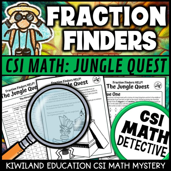 Fractions clue worksheet pages - Jungle Quest CSI math mystery