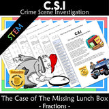Fractions clue worksheet pages - Missing Lunchbox CSI math mystery