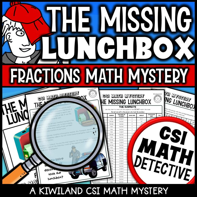 Fractions clue pages from The Missing Lunchbox CSI Math Mystery