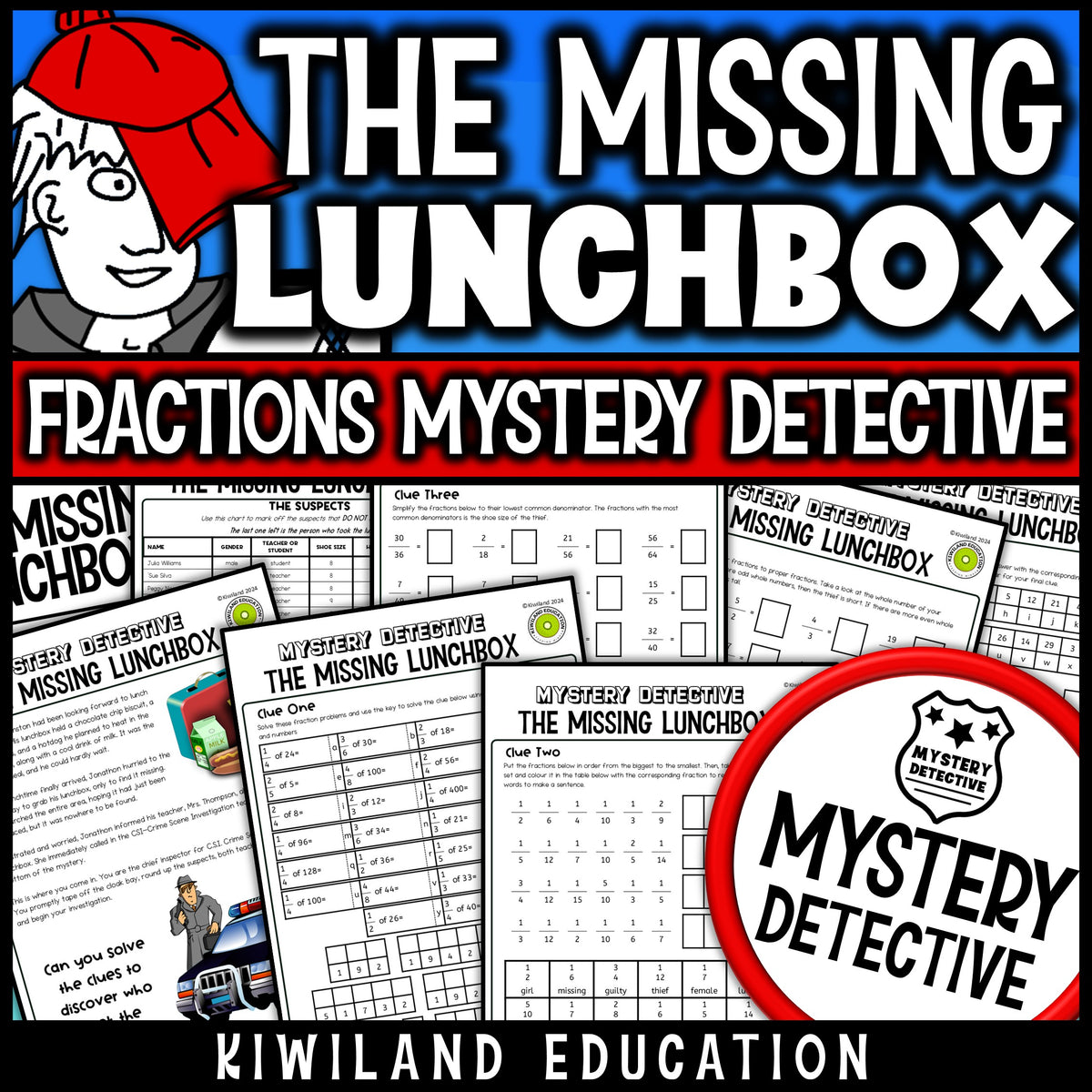 Fractions math worksheets missing lunchbox detective case cover