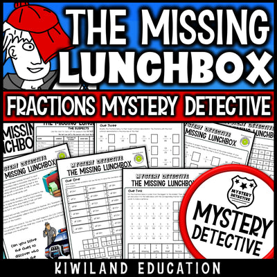 Fractions math worksheets missing lunchbox detective case cover