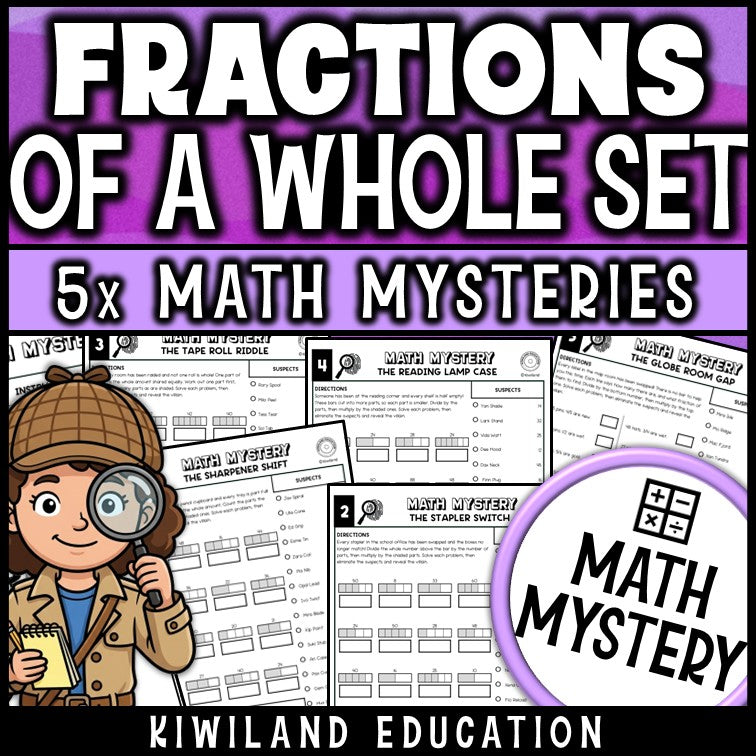 Fractions of a set worksheets for 3rd grade, bar model math mystery detective activity