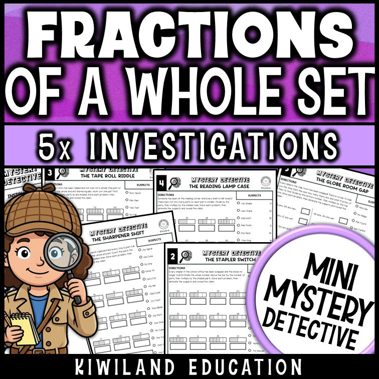Fractions of a set worksheets 3rd grade bar model mystery detective activity