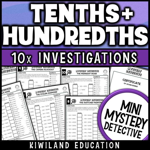 Fractions to decimals and decimals to fractions practice pages, including equivalent tenths and hundredths and adding tenths and hundredths, with a certificate of achievement
