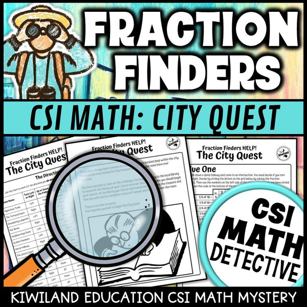 Fraction word problem clue worksheet pages - City Quest CSI math mystery