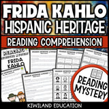 Frida Kahlo reading mystery comprehension activity cover for grades 3-6