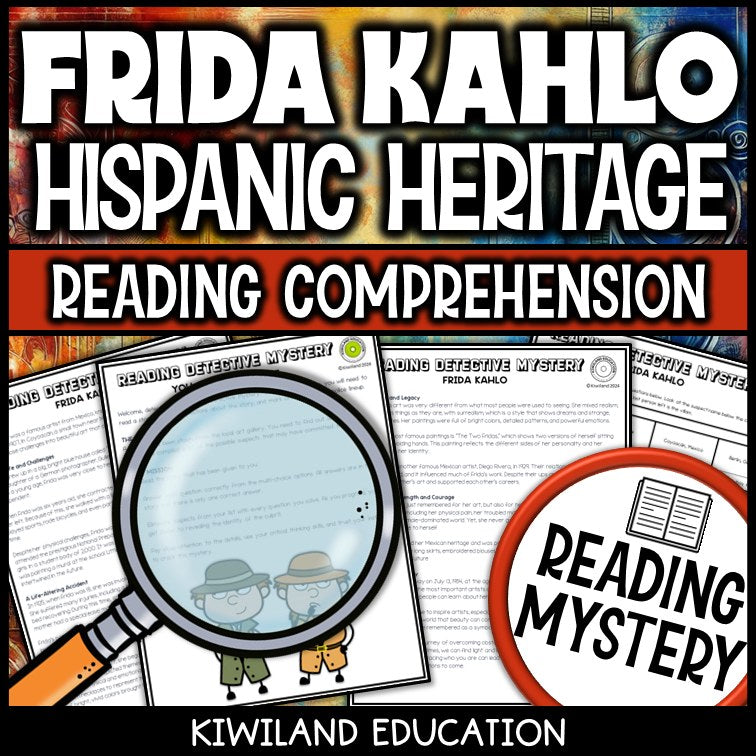Printable nonfiction Frida Kahlo biography reading comprehension passage activity for grades 3-6