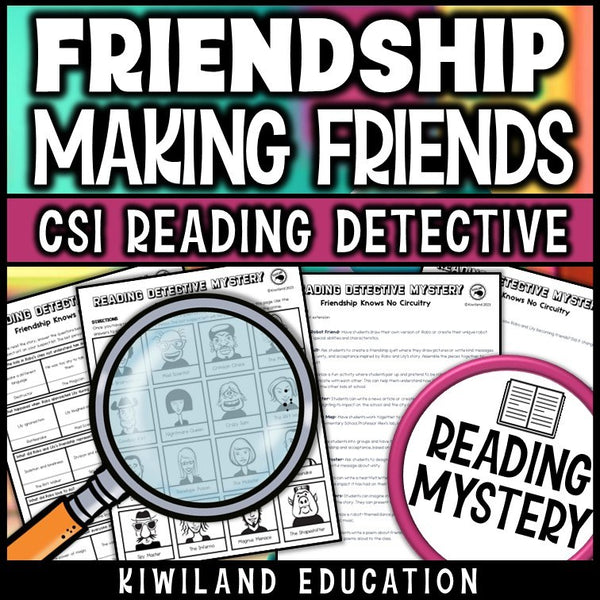 Friendship reading mystery comprehension questions worksheet with suspect line-up