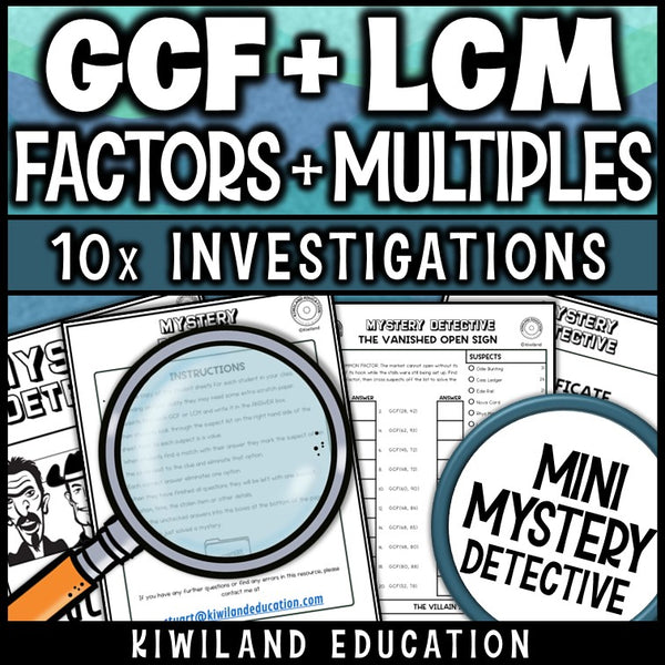 GCF and LCM printable detective worksheets instructions reference page math centers