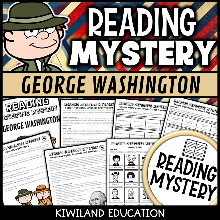 George Washington Presidents Day reading mystery cover for grades 3-6