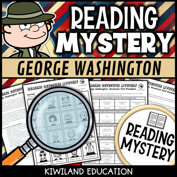 George Washington reading mystery comprehension questions worksheet with suspect line-up