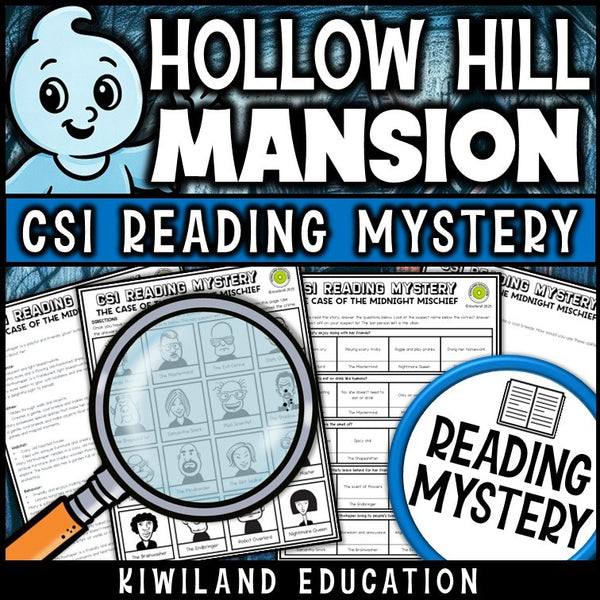 Ghosts fiction reading mystery comprehension questions worksheet with suspect line-up