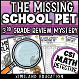 Grade 3 multiplication and division facts and rounding math detective worksheets with suspect chart