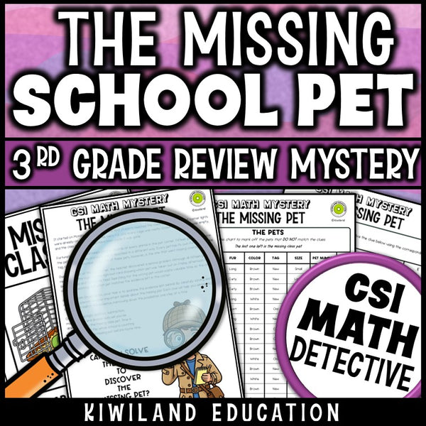Grade 3 multiplication and division facts and rounding math detective worksheets with suspect chart