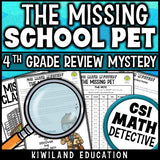 Grade 4 math review mystery worksheets, no-prep printable print-and-go detective activity