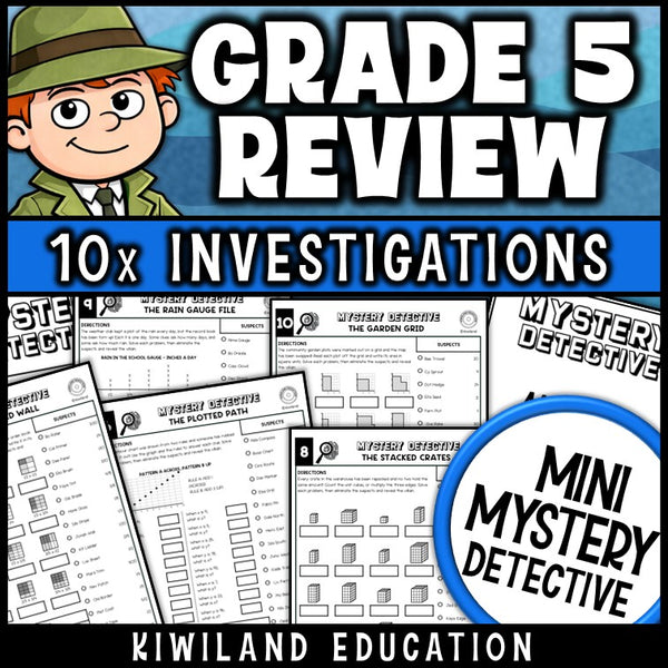 Grade 5 math spiral review no-prep detective worksheets 6th grade
