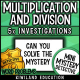 Grade 5 math word problems detective mystery sub plans self-checking