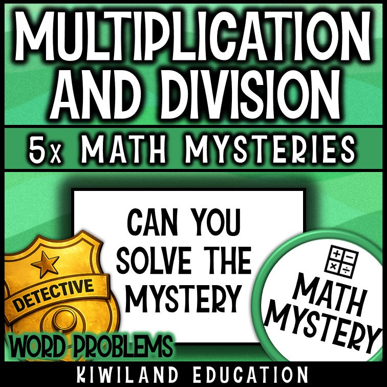 Grade 5 math word problems detective mystery for sub plans, self-checking