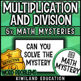 Grade 5 math word problems detective mystery for sub plans, self-checking