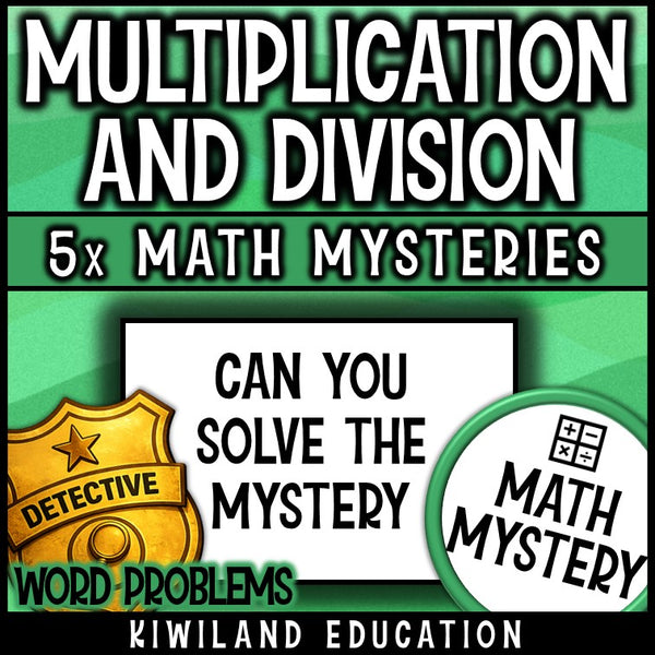 Grade 5 math word problems detective mystery for sub plans, self-checking