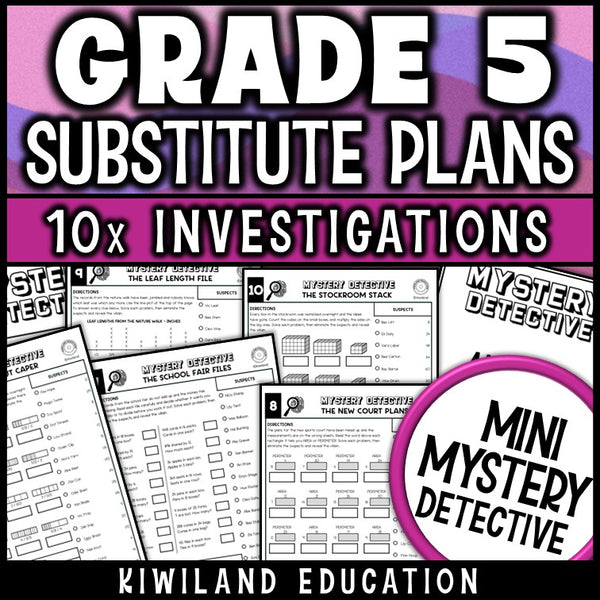 Grade 5 substitute plans math fractions volume line plot area perimeter no-prep