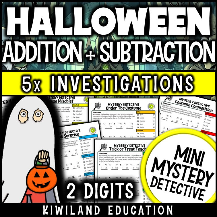 Halloween 2-digit addition and subtraction worksheets 1st 2nd grade