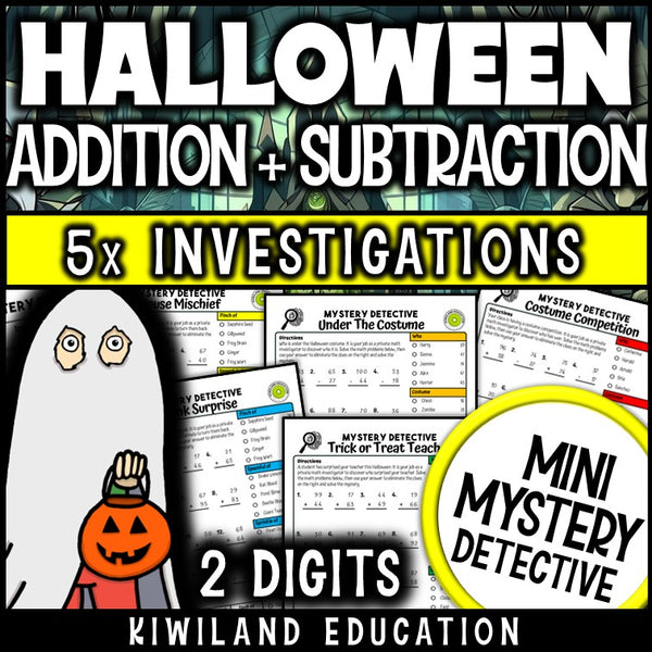 Halloween 2-digit addition and subtraction worksheets 1st 2nd grade