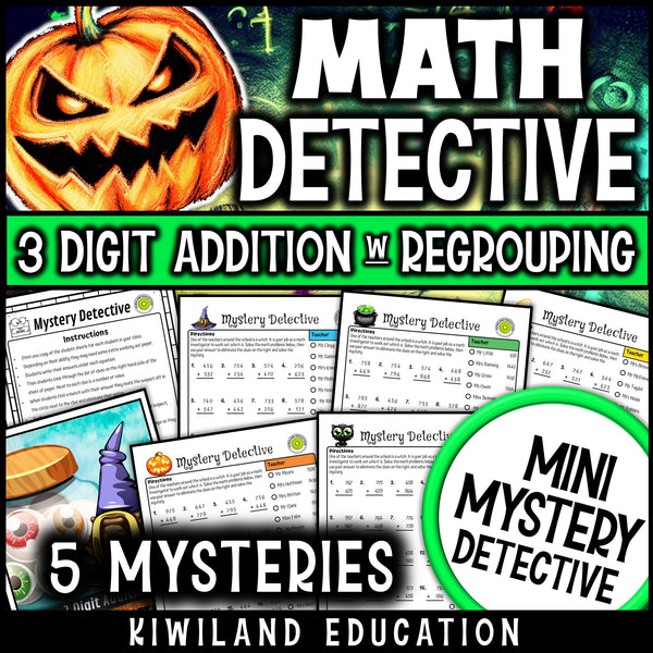 Halloween 3-digit addition with regrouping worksheets