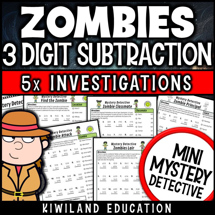 Halloween 3-digit subtraction with regrouping worksheets 2nd 3rd grade
