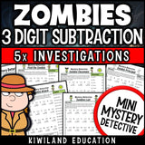 Halloween 3-digit subtraction with regrouping worksheets 2nd 3rd grade