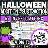Halloween 4-digit addition and subtraction worksheets 3rd 4th grade