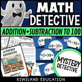 Halloween addition and subtraction to 100 scoot task cards