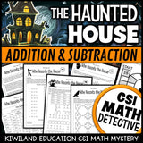 Halloween addition and subtraction within 100 CSI Math Mystery cover - The Haunted House, Grades 1-3