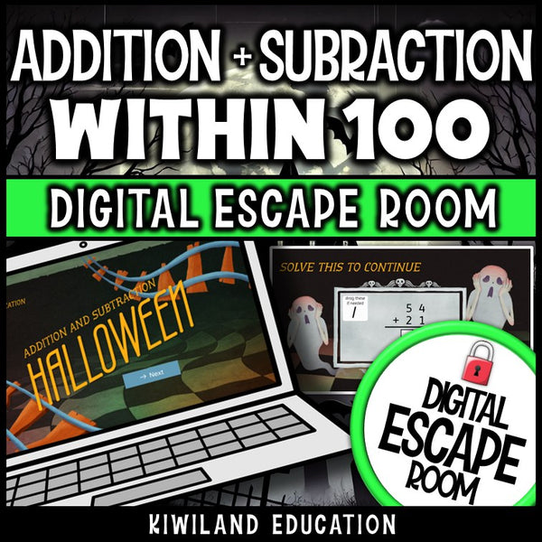 Addition and Subtraction Within 100 Digital Escape Room Halloween preview 1