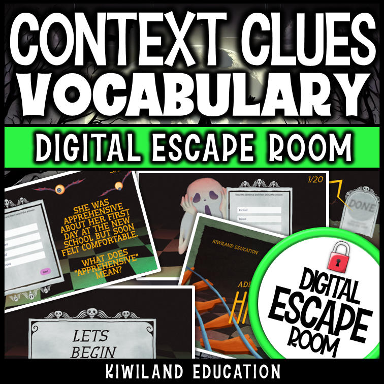 Halloween context clues escape room puzzle screen