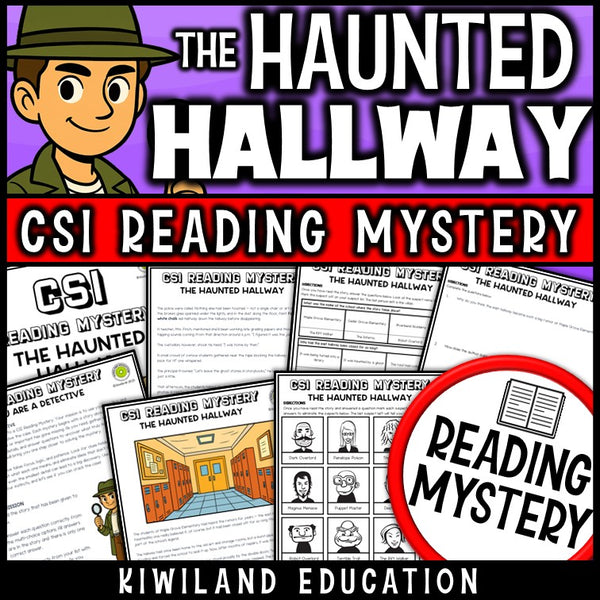 Halloween reading mystery The Haunted Hallway cover for grades 3-6
