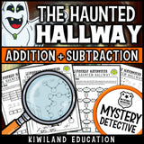 Halloween math worksheets 3-digit addition subtraction no-prep