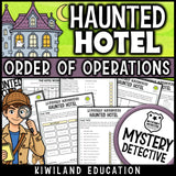Halloween order of operations worksheets 5th grade CSI mystery haunted hotel
