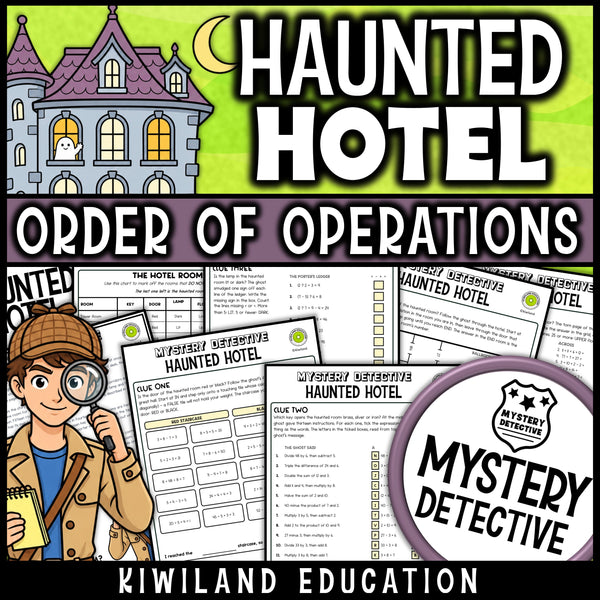 Halloween order of operations worksheets 5th grade CSI mystery haunted hotel