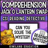 Halloween reading detective mystery comprehension questions, no prep for literacy centers