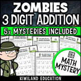 Halloween zombie 3-digit addition with regrouping math mystery worksheets cover
