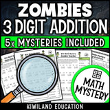 Halloween zombie 3-digit addition math mystery answer key