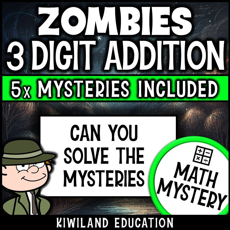 Halloween zombie 3-digit addition math mystery activity preview