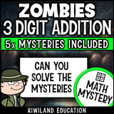 Halloween zombie 3-digit addition math mystery activity preview