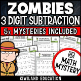 Halloween zombie 3-digit subtraction with regrouping math mystery worksheets cover