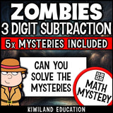Halloween zombie 3-digit subtraction math mystery activity preview