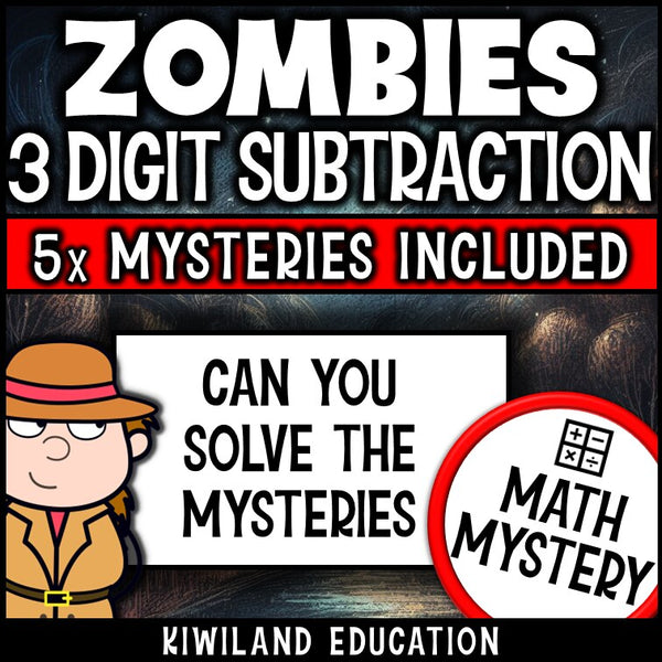 Halloween zombie 3-digit subtraction math mystery activity preview