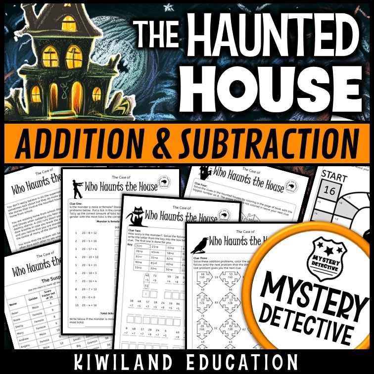 Haunted house halloween mystery detective add subtract within 100